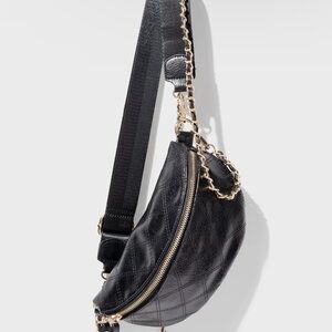 Black Quilted Faux Leather Crossbody Bag